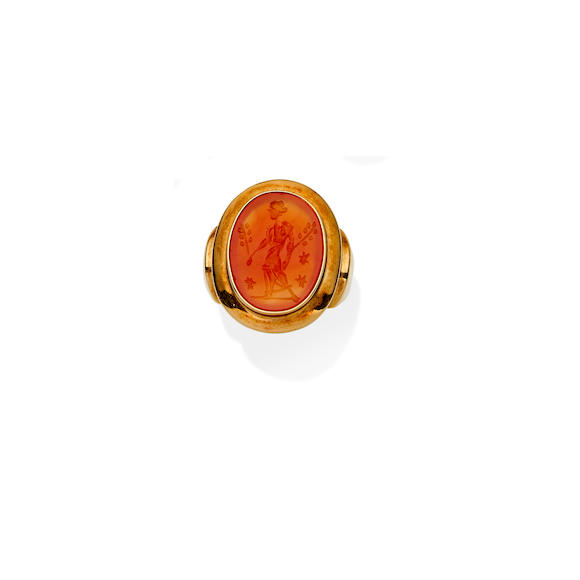 Bonhams : A carnelian intaglio ring