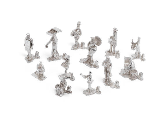 Bonhams : A set of twelve 'Cries of London' silver menu holders Thomas ...