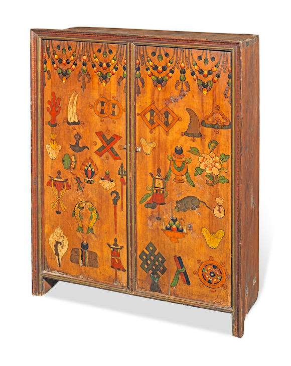 Painted Tibetan Yangam Cabinet On Stand