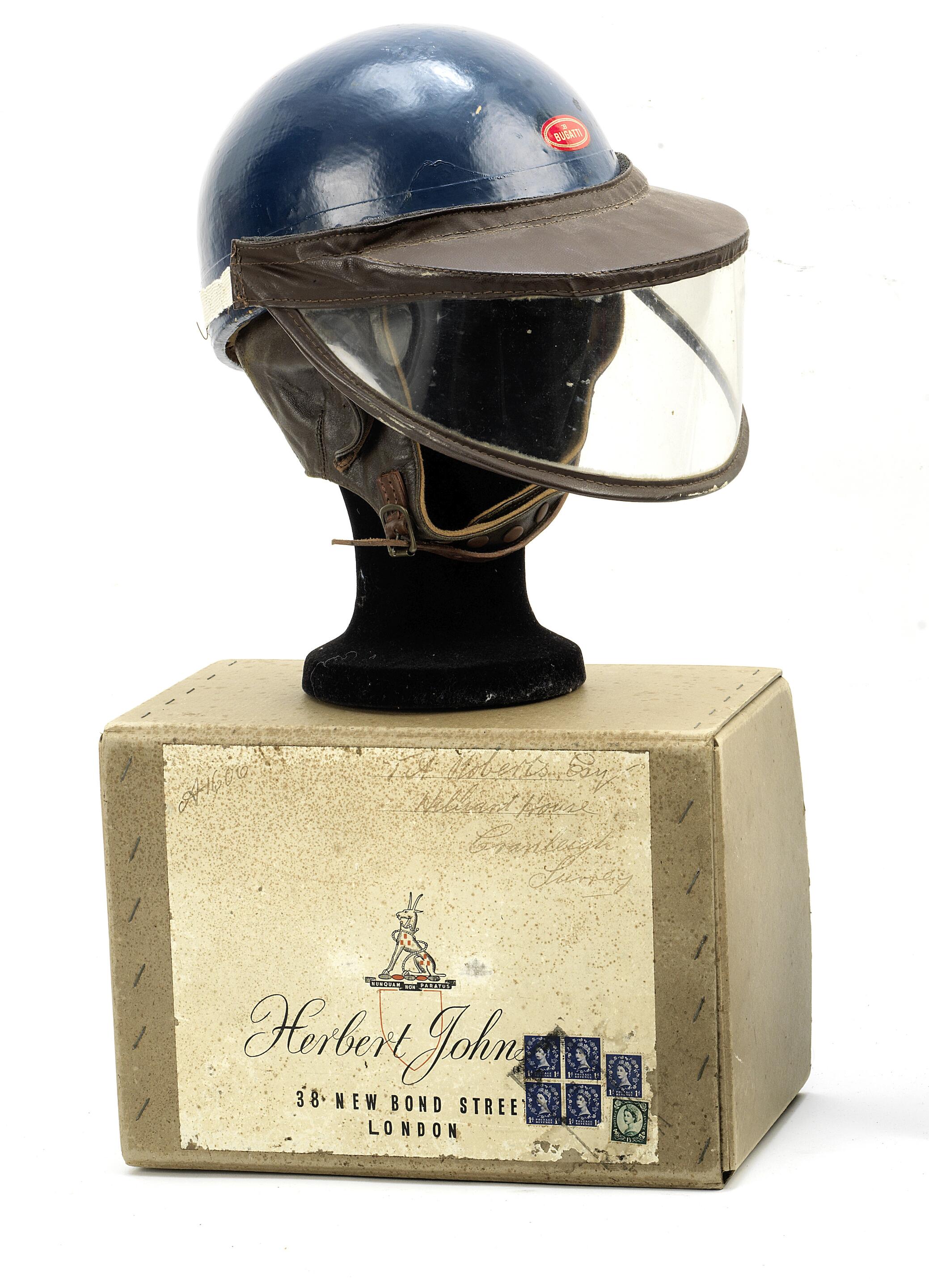 Bonhams Cars A Herbert Johnson racing helmet, formerly the property of T A 'Bob' Roberts OBE