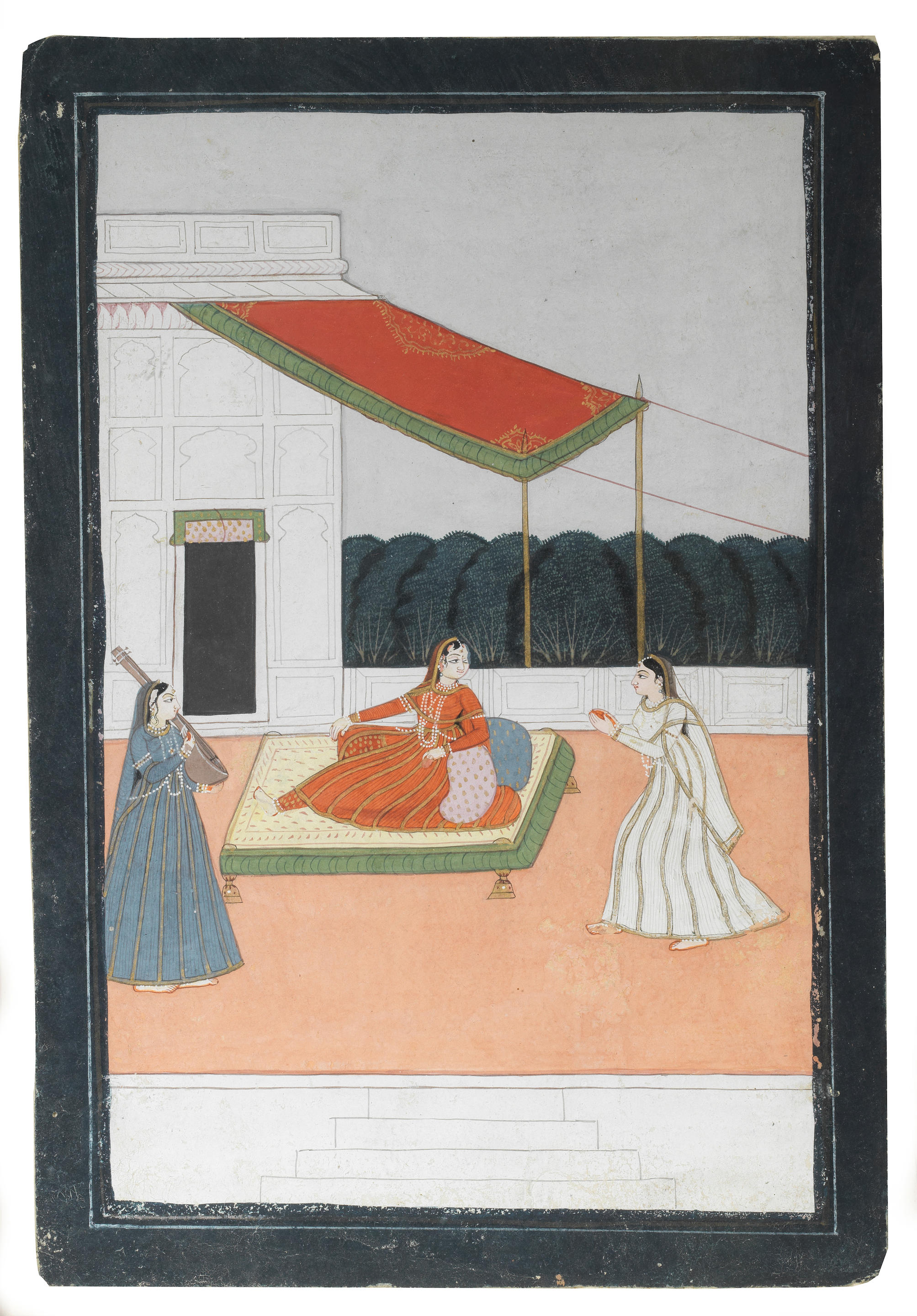 Bonhams A Maiden Seated On A Terrace With A Female Musician And An Attendant Jaipur Second