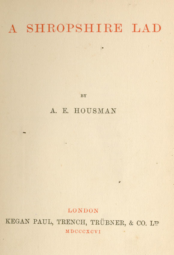 Bonhams : HOUSMAN (A.E.) A Shropshire Lad, FIRST EDITION, ONE OF 500 ...