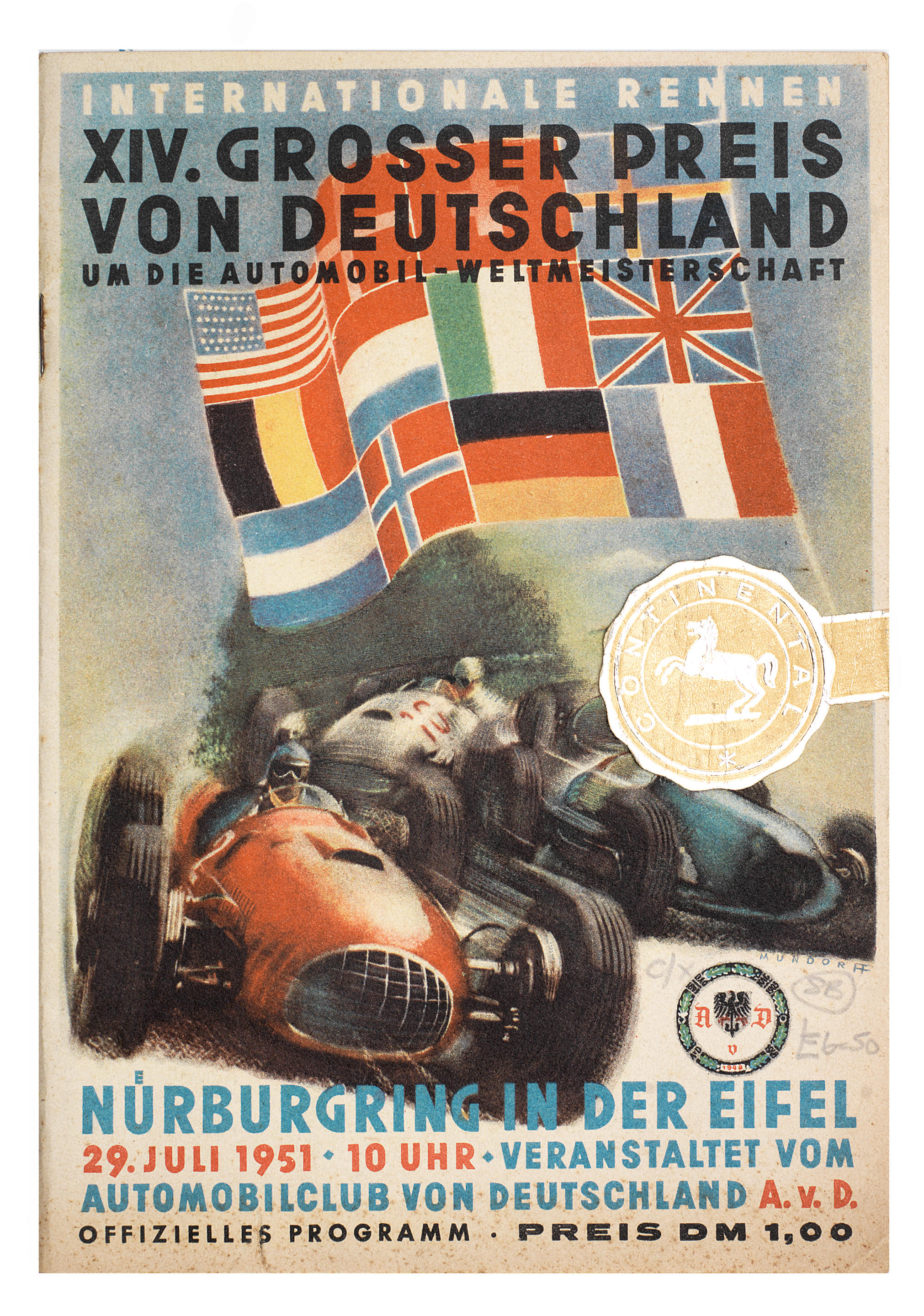Bonhams Cars A 1951 German grand prix official race programme,