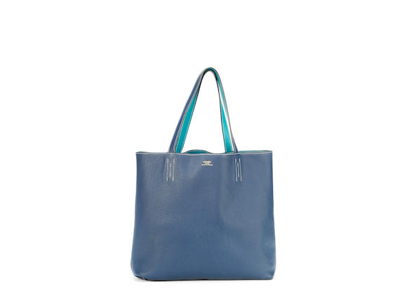 Hermes 36cm Turquoise/Mallard Clemence Leather Double Sens Tote