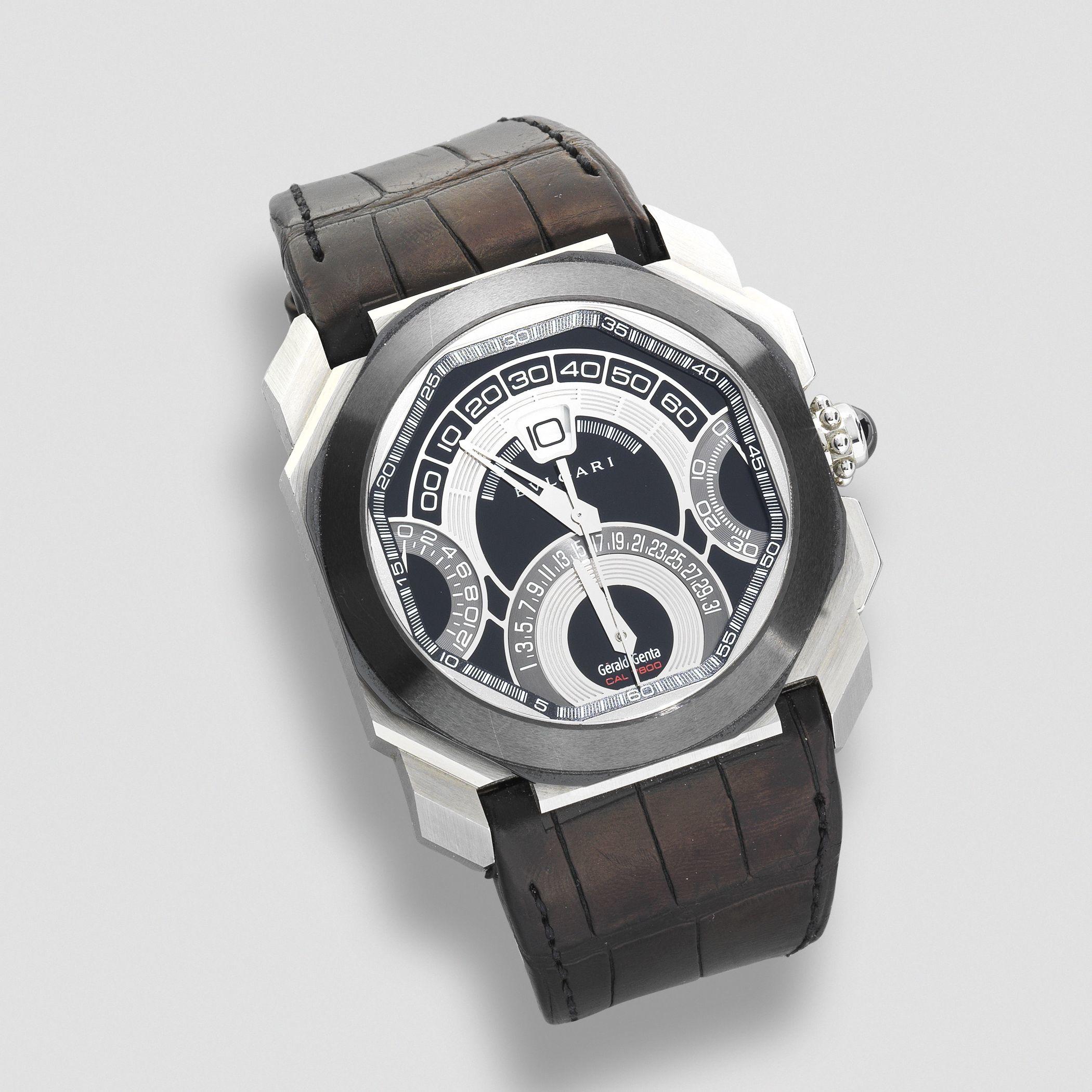 Bonhams : Gerald Genta for Bulgari. A stainless steel automatic calendar  chronograph wristwatch Gerald Genta Octo Quadri-Retro Chronograph, Ref BGO  45 SC CHQR, Circa 2015