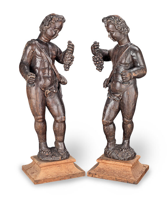 Bonhams : A pair of late 17th century carved oak Bacchinalian figures ...