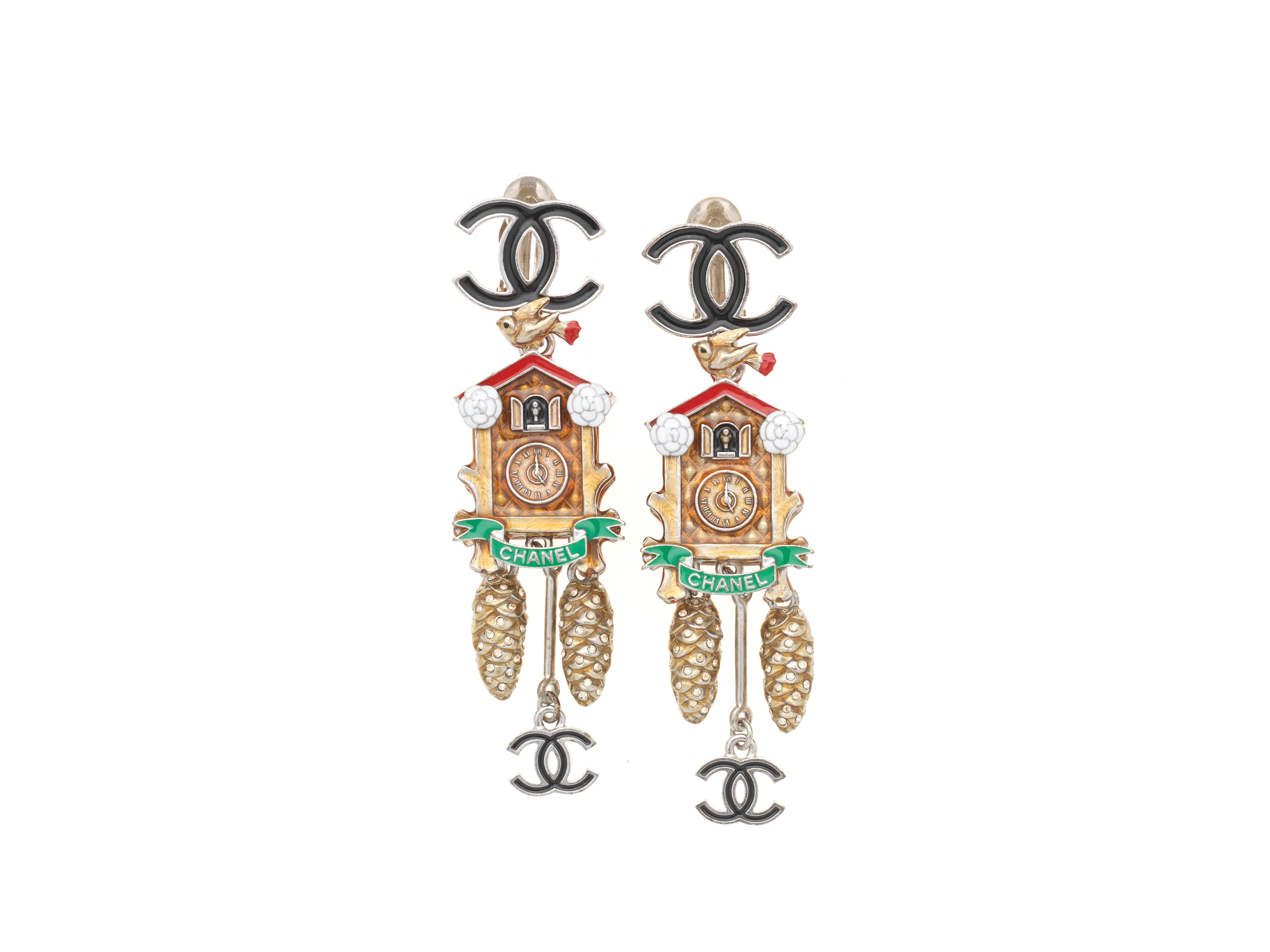Bonhams : Enamel Cuckoo Clock Clip Earrings, Chanel Metiers d'Art 2015  Salzburg Collection
