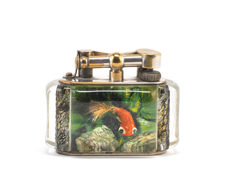 DUNHILL:  an electroplated and lucite aquarium table lighter