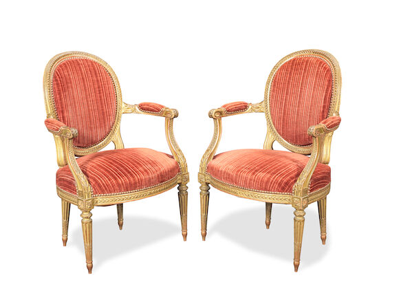Bonhams : A pair of French 19th century giltwood fauteuils in the Louis ...