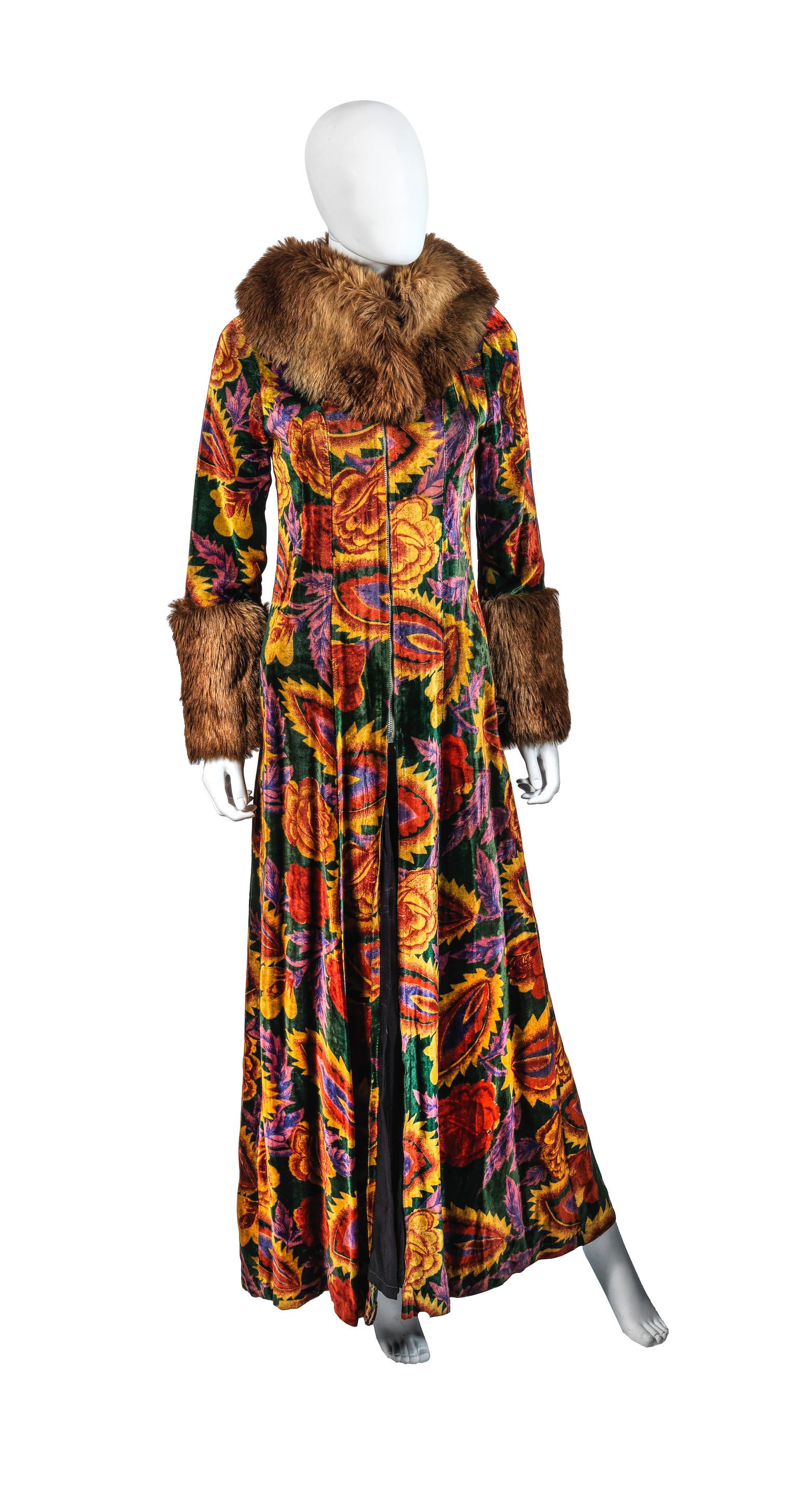 Bonhams : Aristos Multi-Coloured Rayon Velvet Maxi Coat, circa 1971