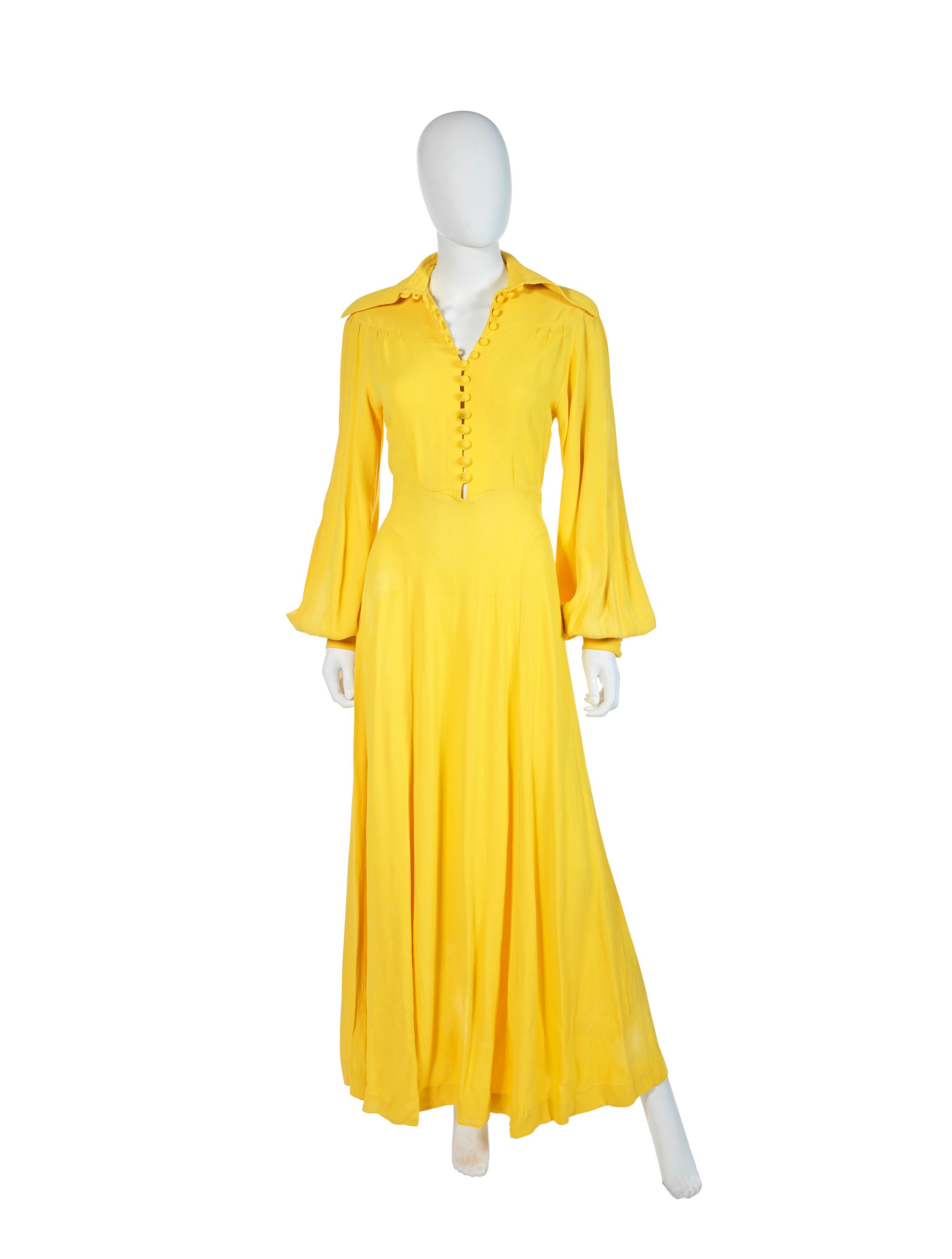 Bonhams Ossie Clark Canary Yellow Moss Crepe Dress, circa 1969