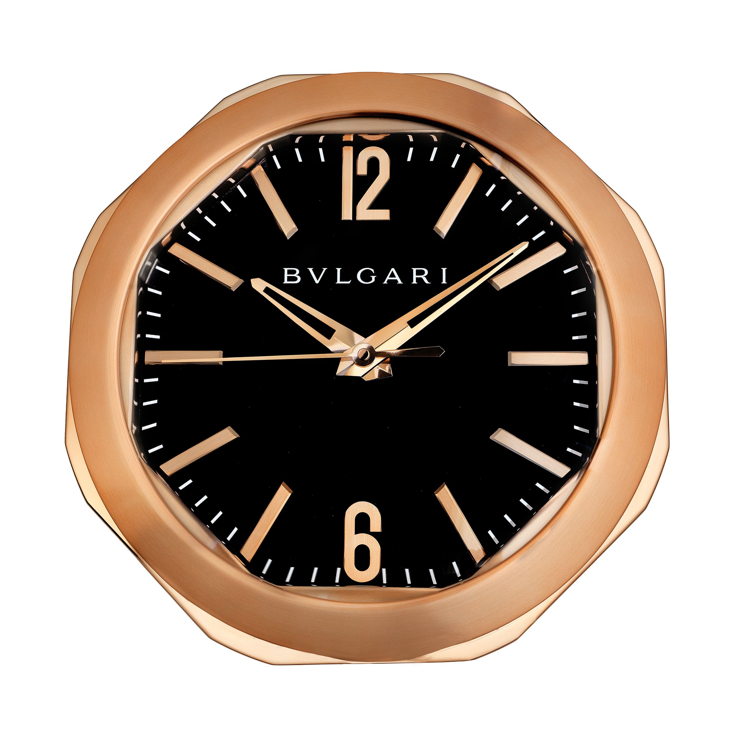 Bonhams Bulgari. A copper finish electronic quartz octagonal wall