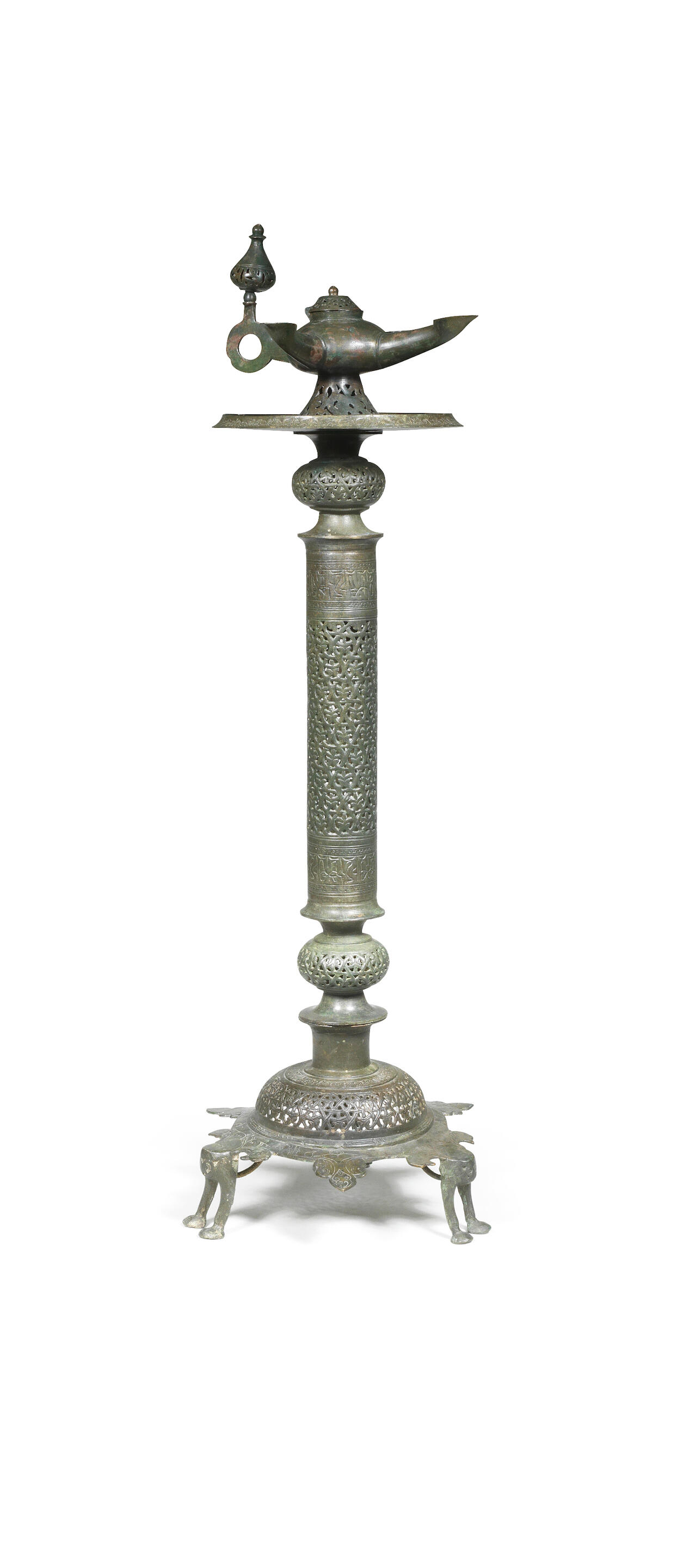 Bonhams A Khorasan bronze lamp and stand Persia, 12th/ 13th Century