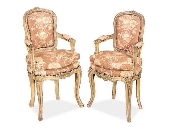 Bonhams : A pair of French 19th century painted beech childs' fauteuils ...