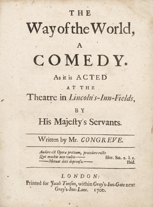 Bonhams CONGREVE (WILLIAM) The Way of the World, a Comedy. As it is