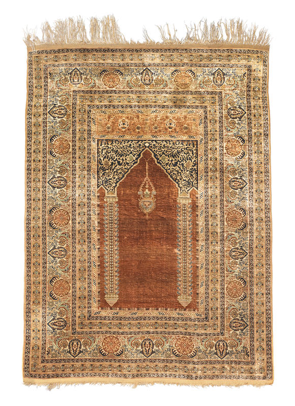 Bonhams A Silk Tabriz Prayer Rug North West Persia 126cm X 94 5cm