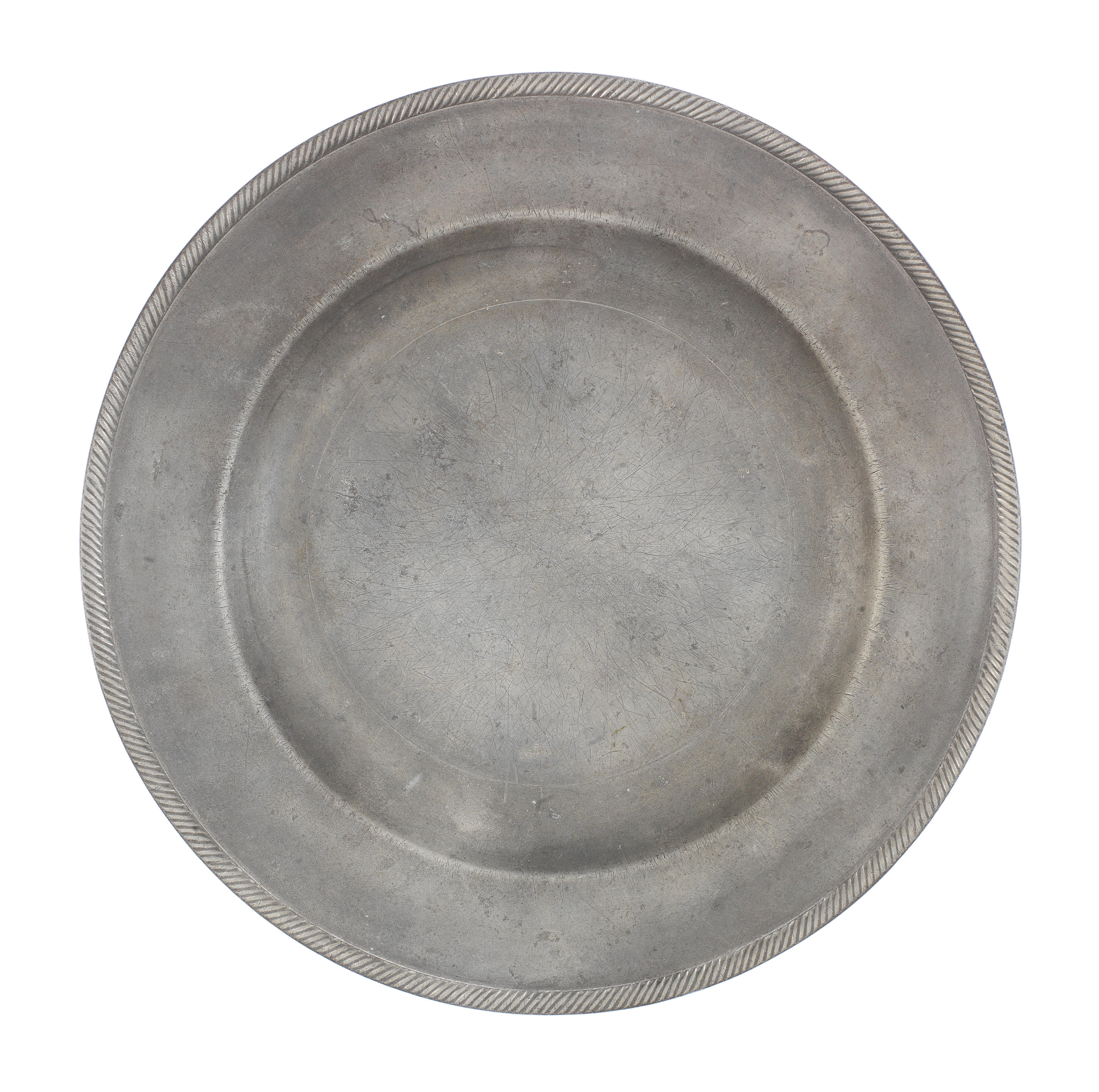 Bonhams : A rare George III pewter rope-edged plate, circa 1800