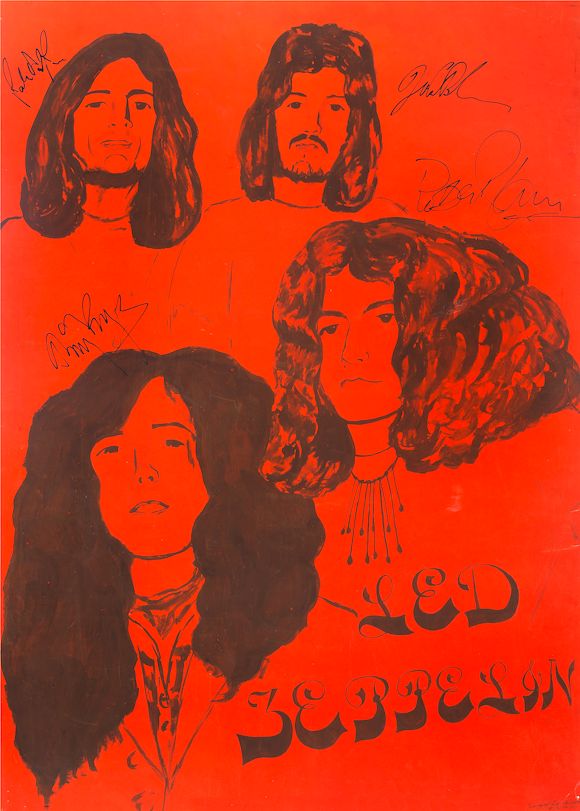 Bonhams Led Zeppelin A large and unusual autographed handpainted