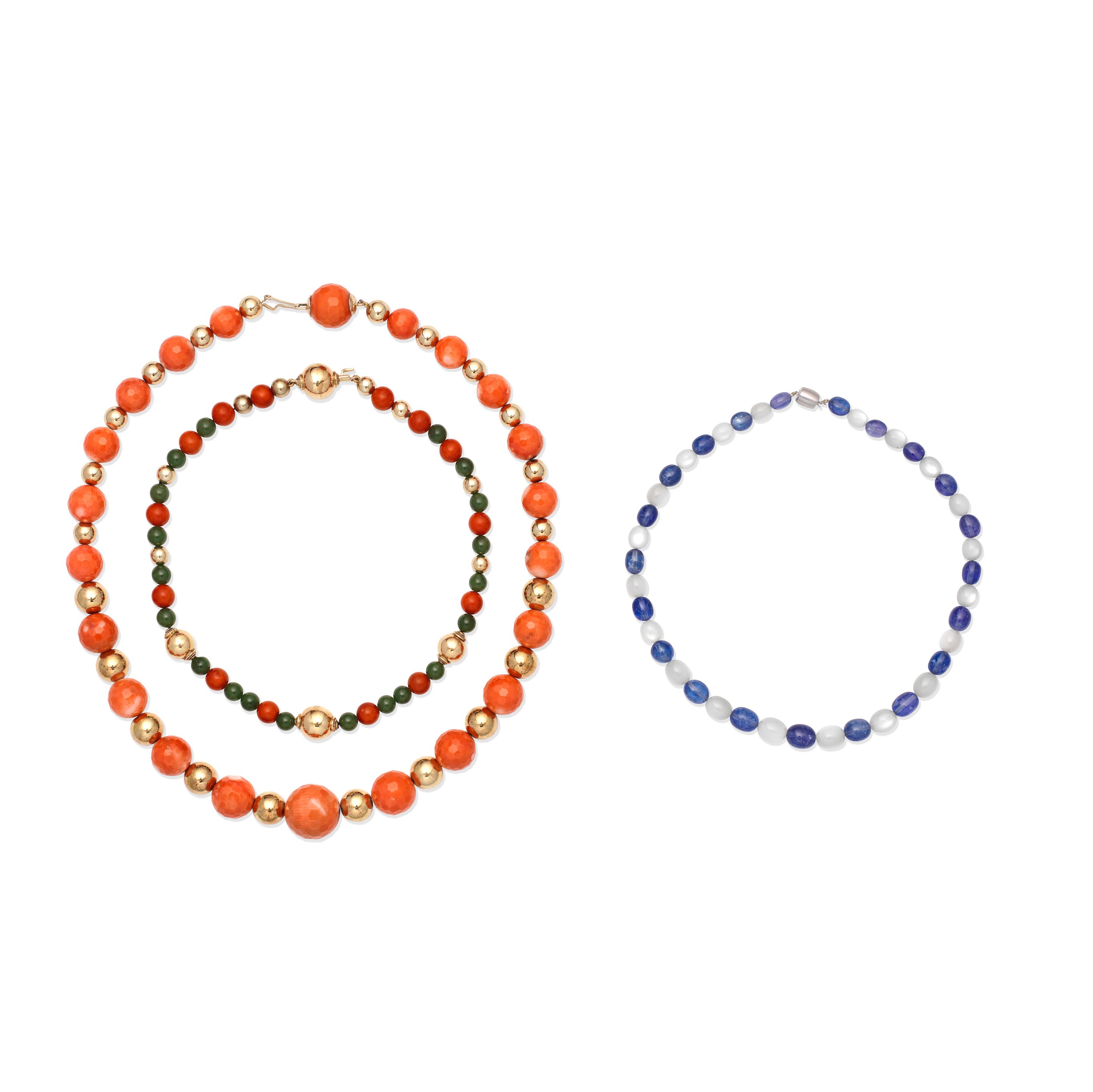 THREE GEM-SET BEAD NECKLACES