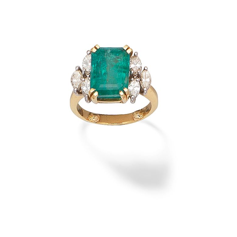 EMERALD AND DIAMOND-SET RING