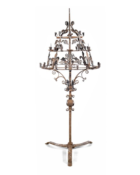 Bonhams A large floor standing wrought iron candelabra Late 19th