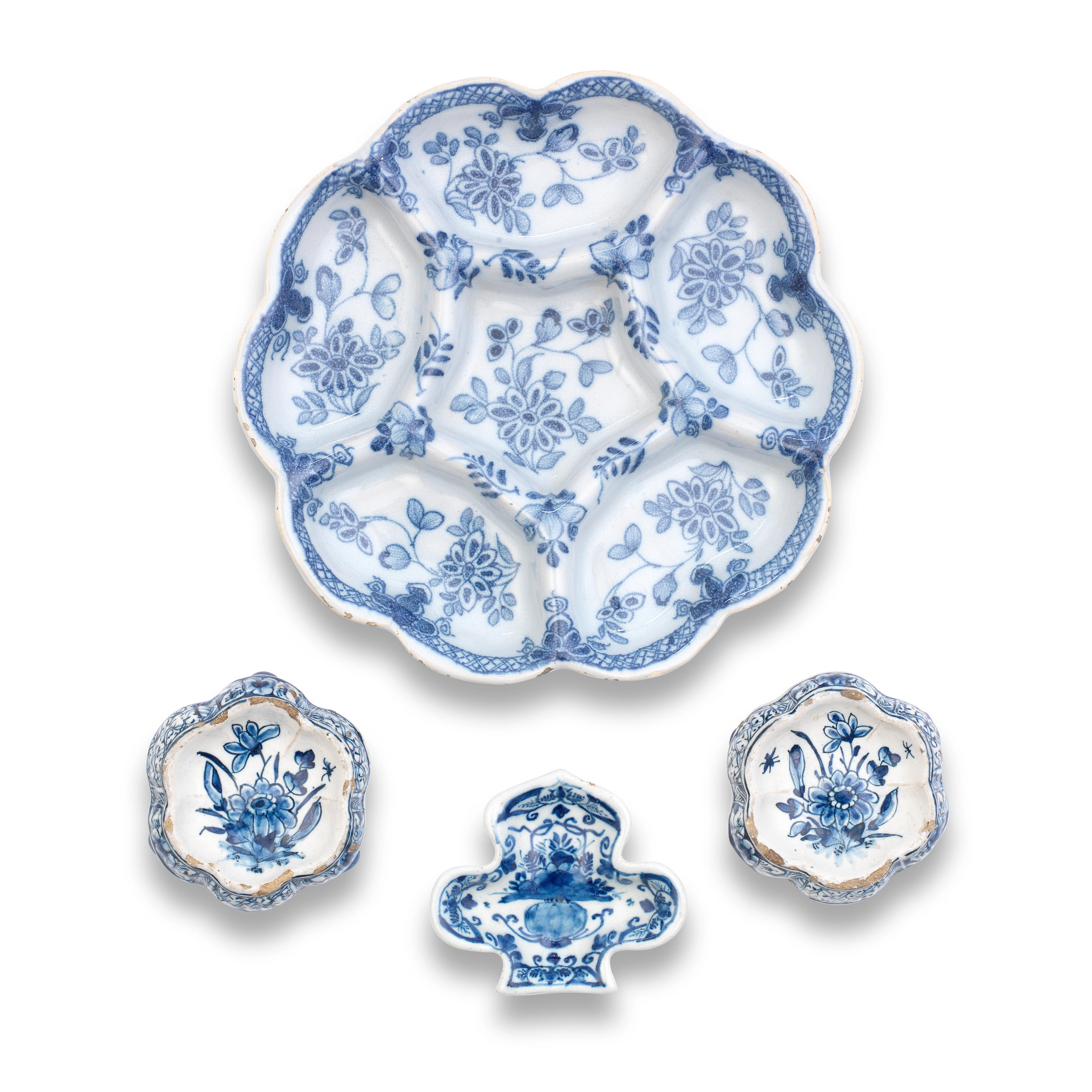 Bonhams : A London delftware hors d'oeuvres tray, a delftware pickle ...