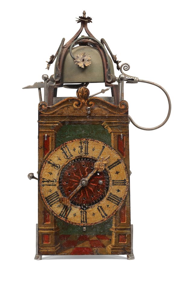 Bonhams A German weight driven wall clock with alarm in the manner of
