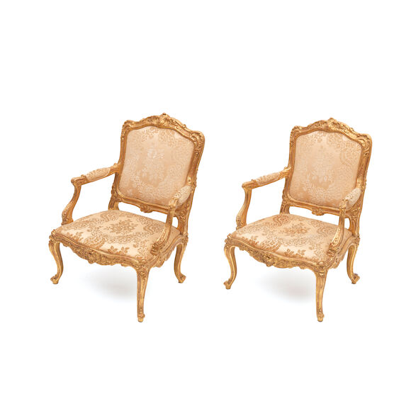 Bonhams : A PAIR OF LOUIS XV STYLE GILTWOOD FAUTEUILS French, 19th ...