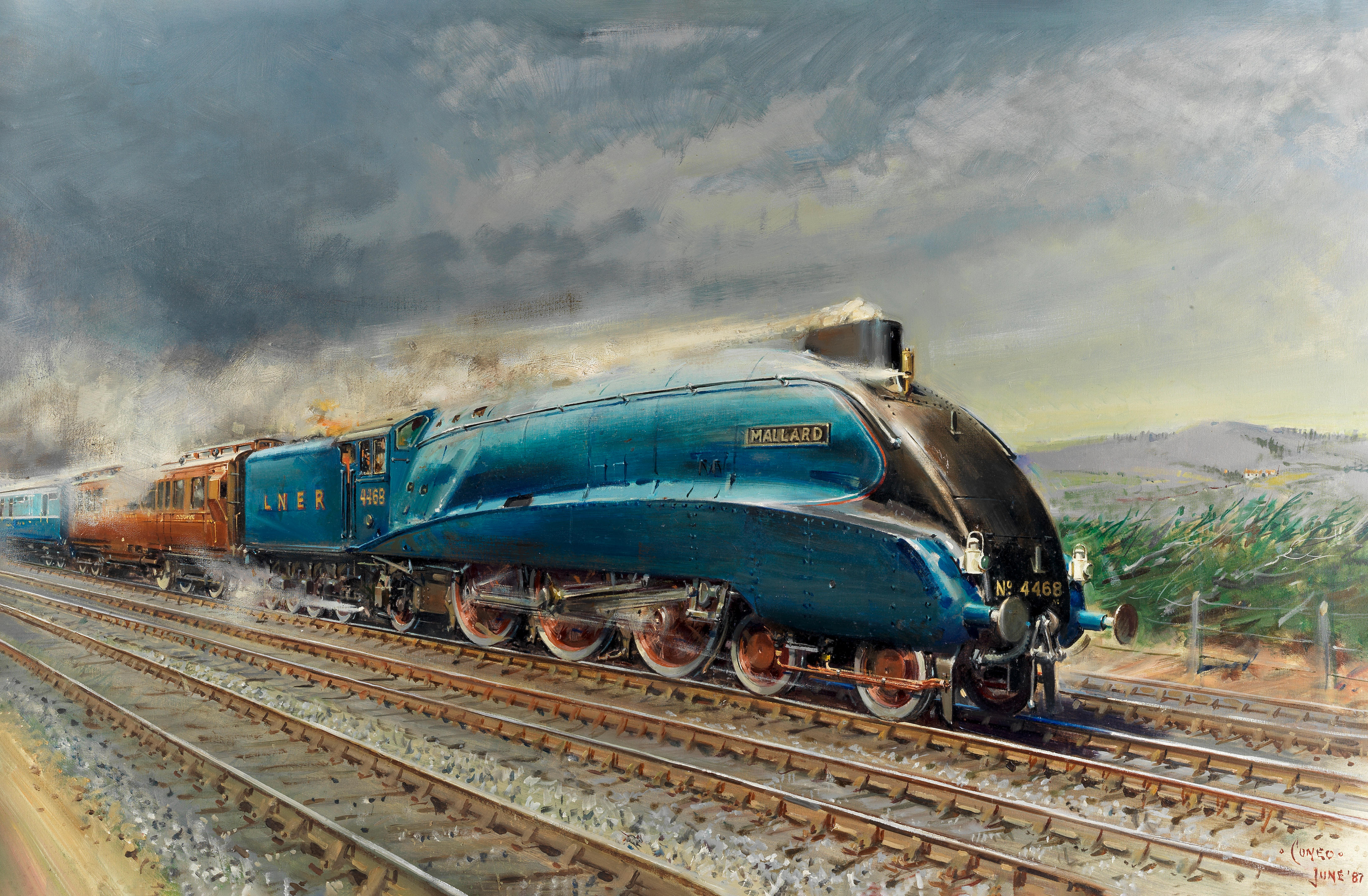 Вагон картина. Паровоз Mallard 4468. Теренс Кунео. Mallard locomotive. LNER class a4 4468 Mallard чертеж