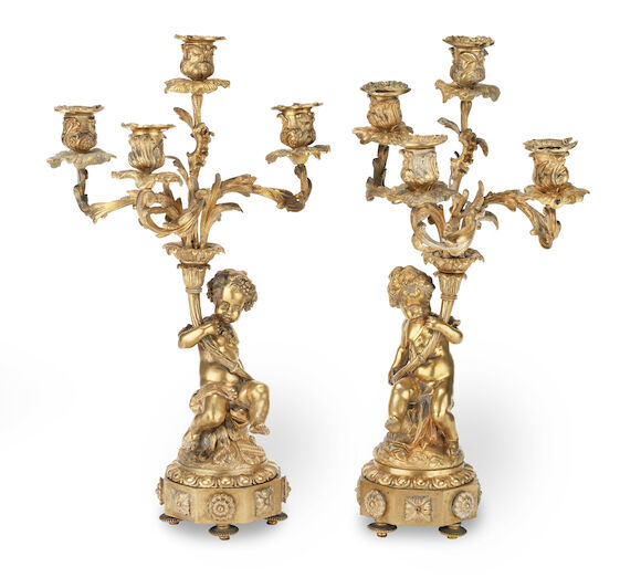 Bonhams : A pair of late 19th century French gilt bronze four light ...
