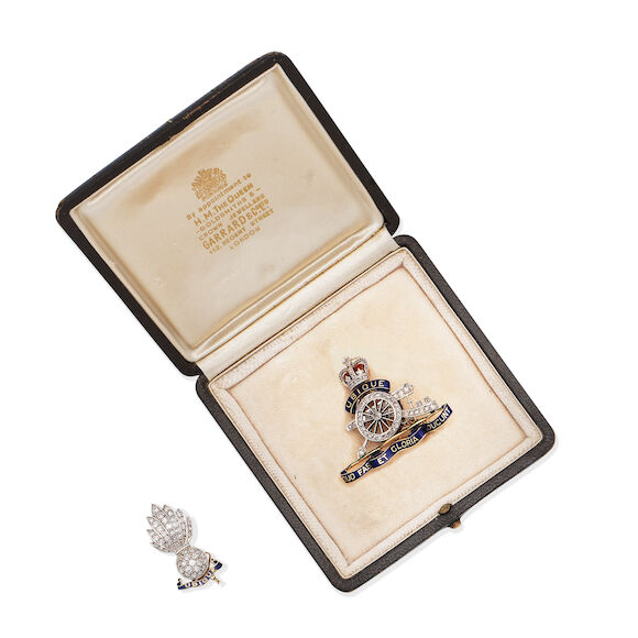 Bonhams ENAMEL AND DIAMOND ROYAL ARTILLERY BROOCH AND DIAMOND SET bonhams-enamel-and-diamond-royal-artillery-brooch-and-diamond-set