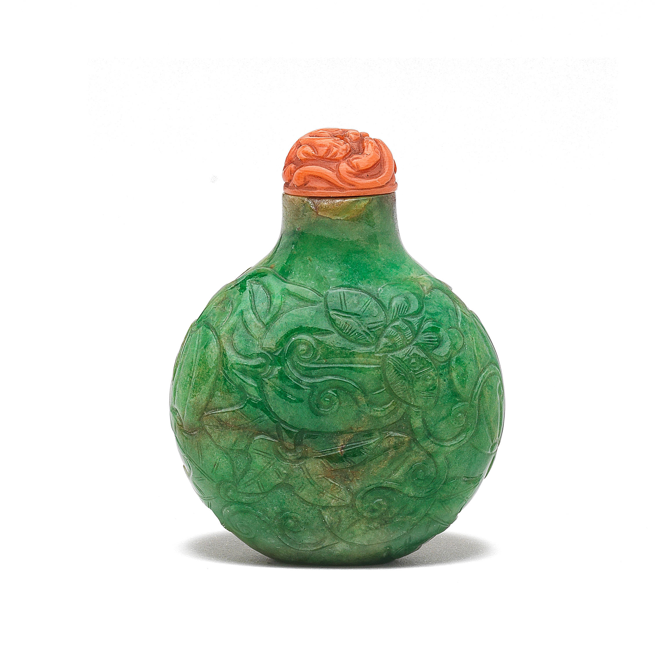 Small Glass Snuff Bottle w Asian Drawing/Green Stopper