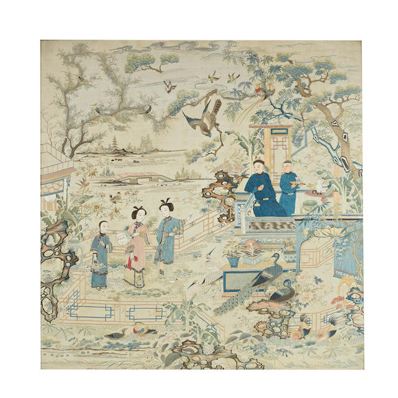 Bonhams : A FINE SILK-EMBROIDERED ALLEGORICAL SCENE PANEL Mid-19th century