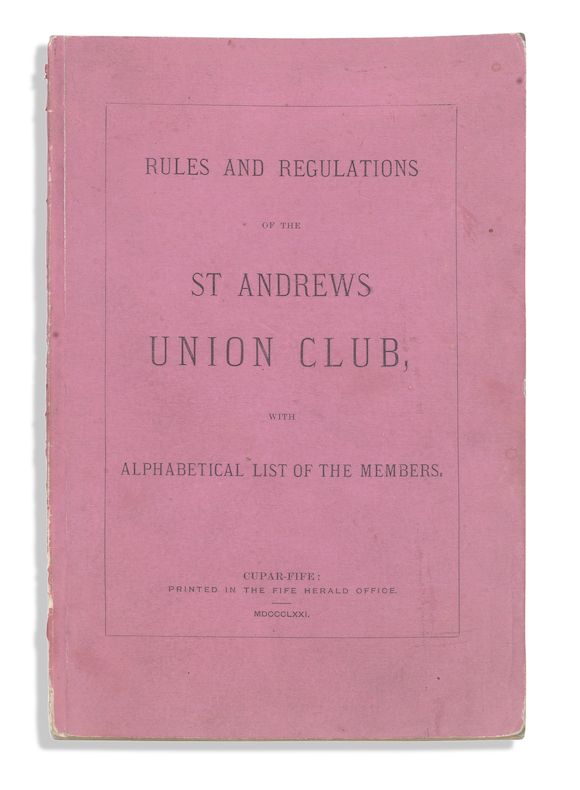 Bonhams GOLF Rules and Regulations for the St Andrews Union Club with