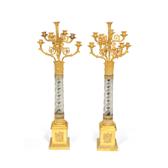 Bonhams : A pair of early 19th century gilt bronze and cut glass nine ...