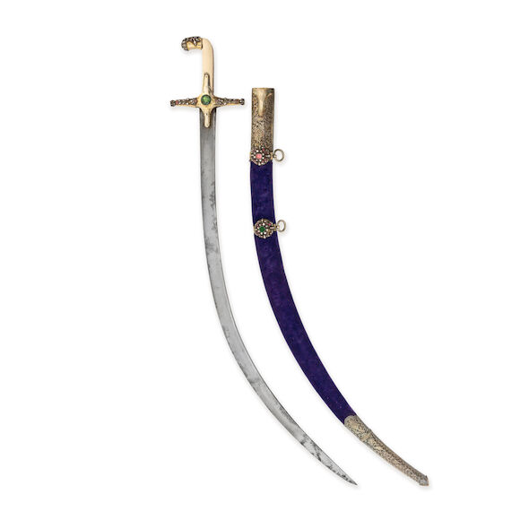 Bonhams : A gold-damascened steel sword (shamshir) with Ottoman gem-set ...