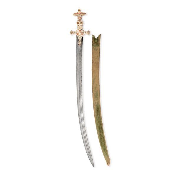 Bonhams A Royal Gem Set And Enamelled Steel Sword Tulwar Inscribed With The Name Of Daulat