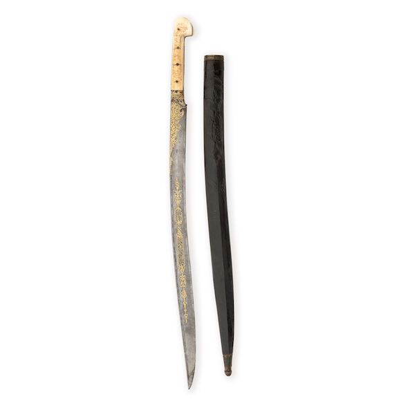 Bonhams : An Ottoman walrus ivory-hilted gold damascened-steel sword ...