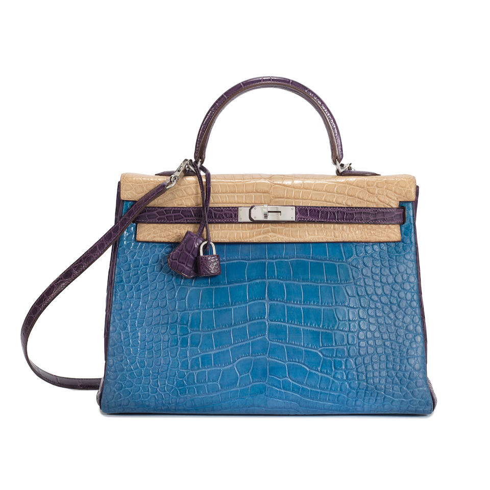 A Hermes Kelly 28 BLUE GOLF BOX LEATHER Bag for sale at auction on 20th  October