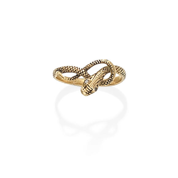 Bonhams : GOLD, BLACK ENAMEL AND DIAMOND SERPENT RING, CIRCA 1830-50