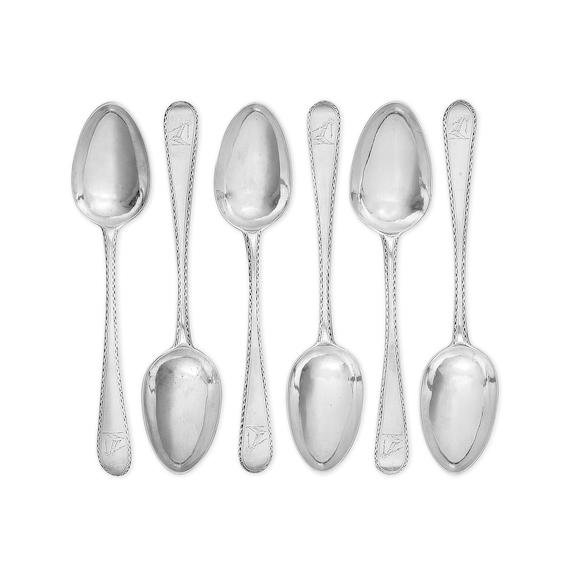 Bonhams : A George III set of six Irish silver dessert spoons bottom ...