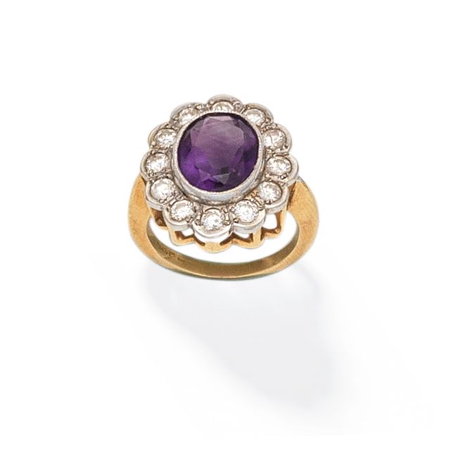 AMETHYST AND DIAMOND CLUSTER RING