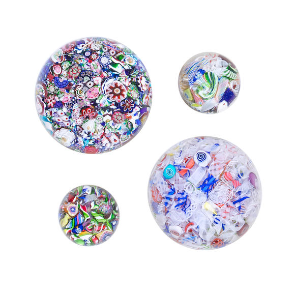 Bonhams : Four French scrambled millefiori paperweights, circa 1850