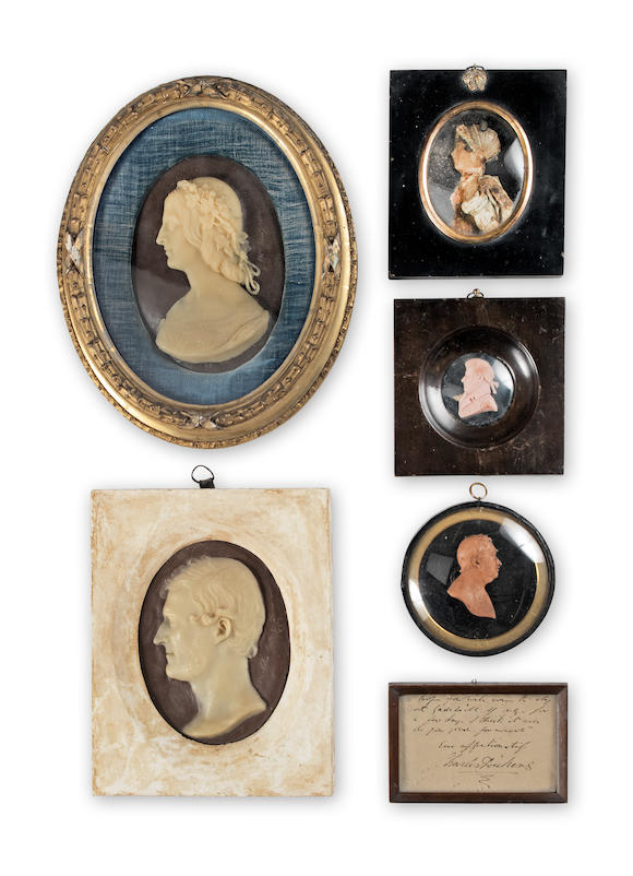 Bonhams : FIVE WAX PORTRAIT RELIEFS 19th century (6)