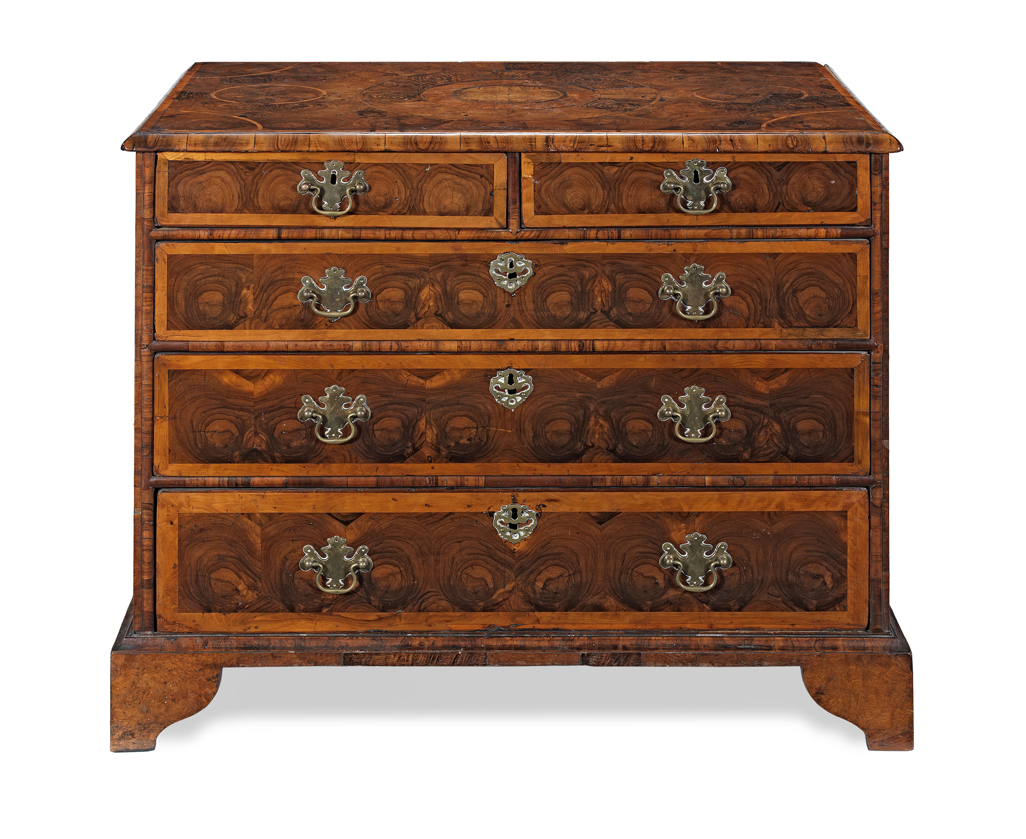 OF COLLECTORS' INTEREST: A William and Mary walnut, oyster veneered and...