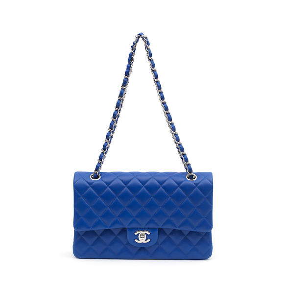 A ROYAL BLUE QUILTED LAMBSKIN CLASSIC DOUBLE FLAP BAG Chanel, 2019  (includes serial sticker, authenticity card, felt protector, dust bag and  box) - Bonhams
