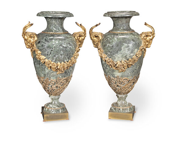 Bonhams : A pair of early 20th century gilt bronze mounted Verde Antico ...