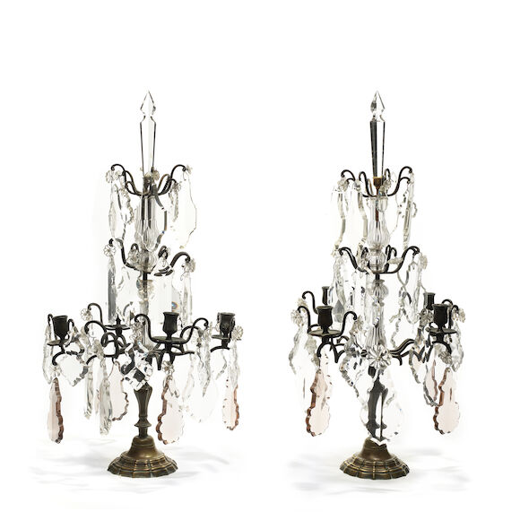 Bonhams : A pair of bronze and cut glass mounted four-light candelabra ...