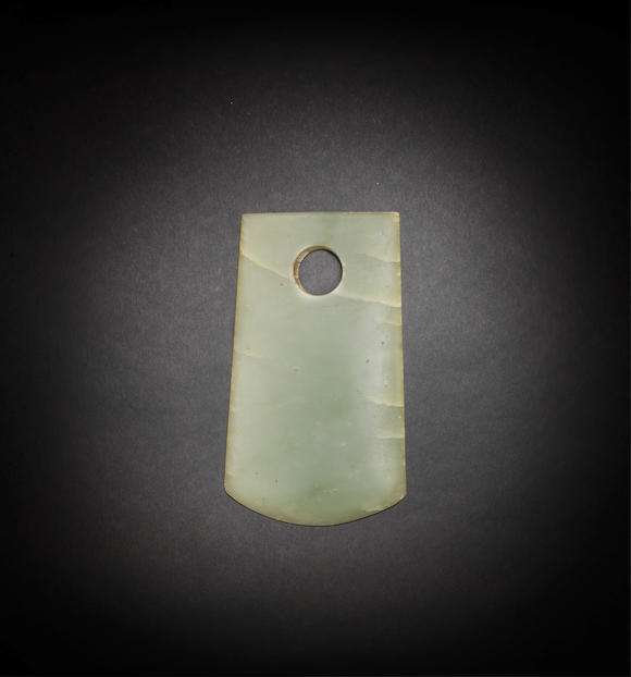 Bonhams : A GREENISH-YELLOW JADE AXE BLADE, YUE Neolithic Period