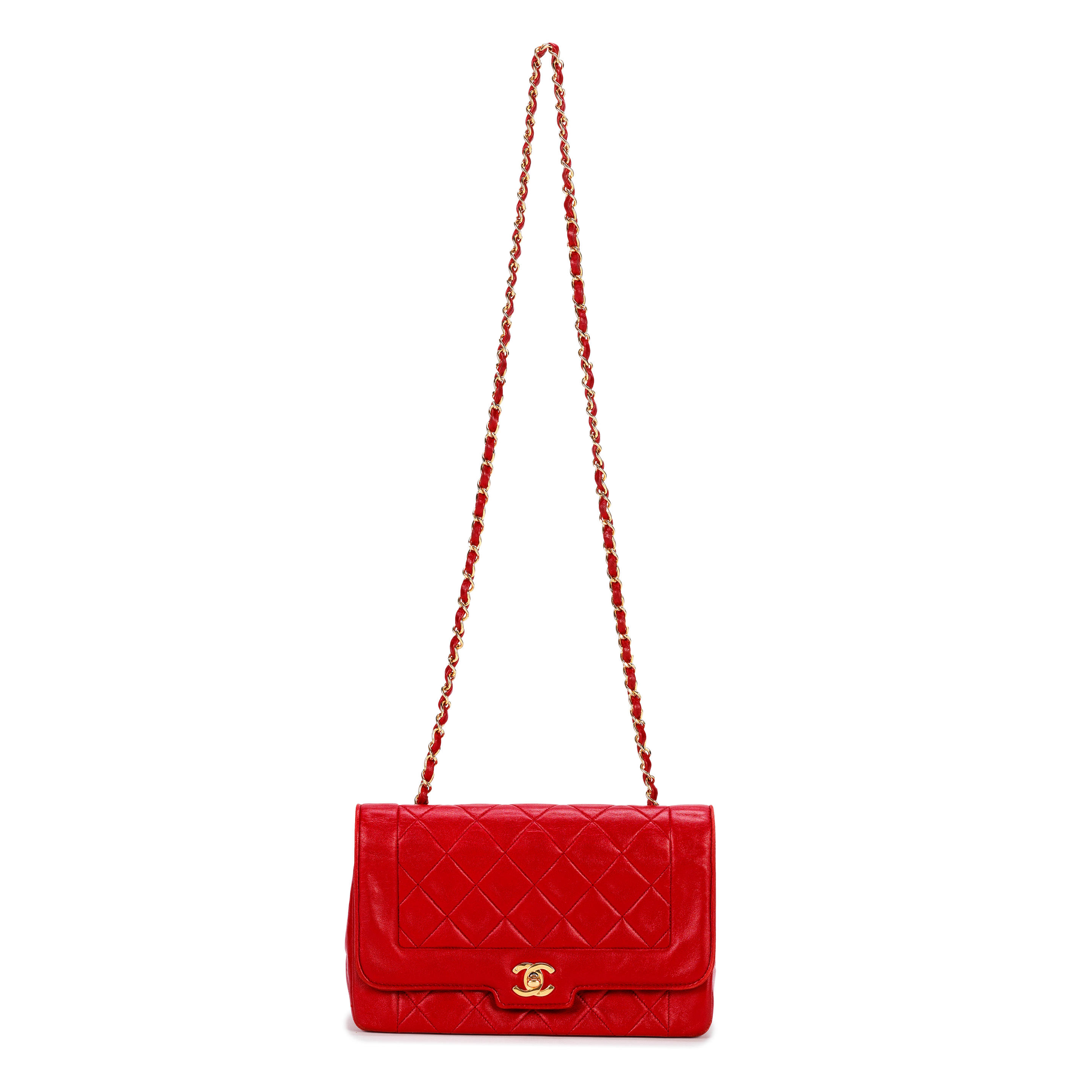 Bonhams : CHANEL A RED LAMBSKIN DIANA SQUARE FLAP BAG 1989-1991 (includes  serial sticker and dust bag)